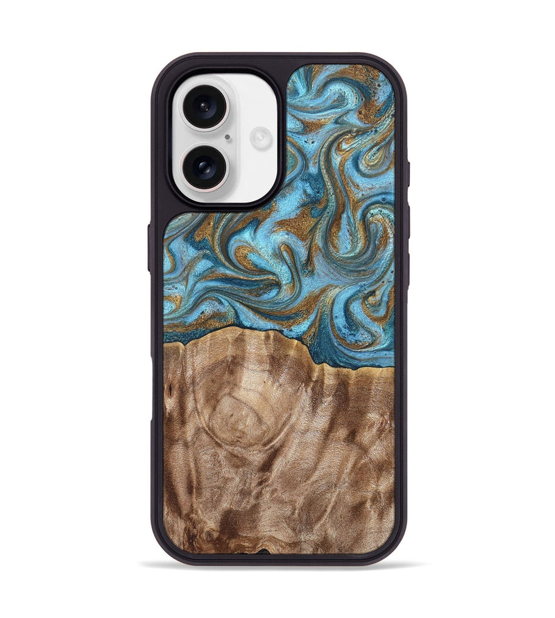 iPhone 17 Wood Phone Case - Kinley (Teal & Gold, 819581)