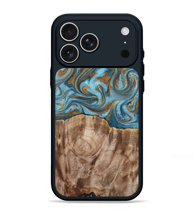 iPhone 17 Pro Max Wood Phone Case - Kinley (Teal & Gold, 819581)