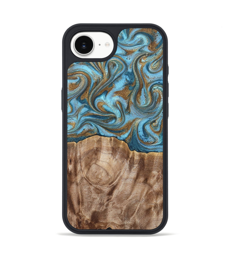 iPhone 17e Wood Phone Case - Kinley (Teal & Gold, 819581)
