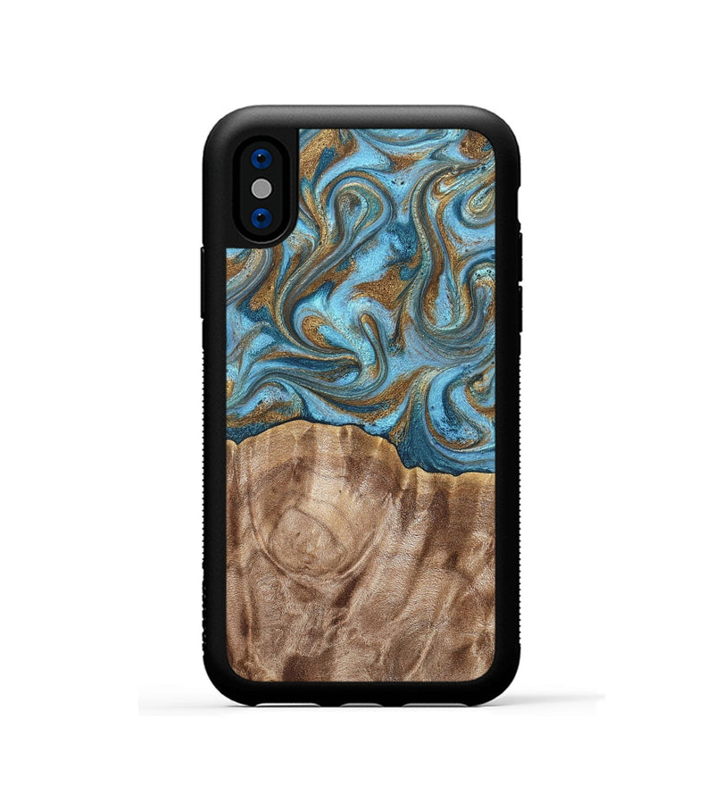 iPhone Xs Wood Phone Case - Kinley (Teal & Gold, 819581)