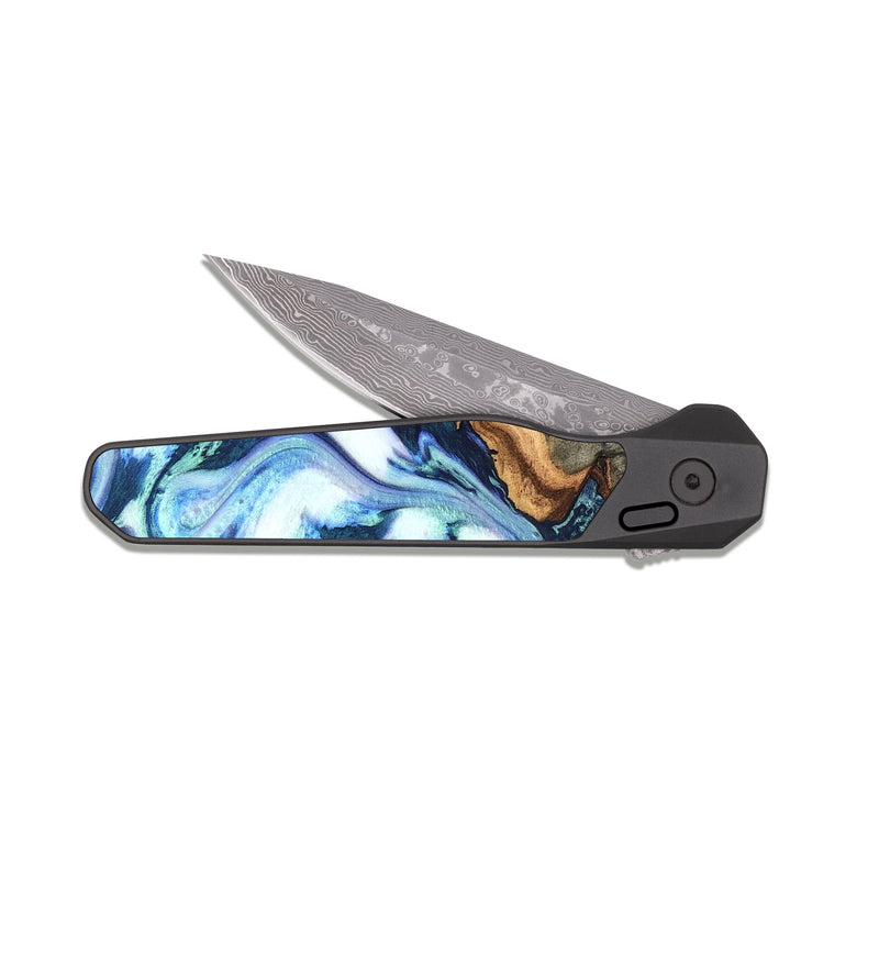 EDC Dark Damascus Wood Pocket Knife - Arely (Blue, 819590)