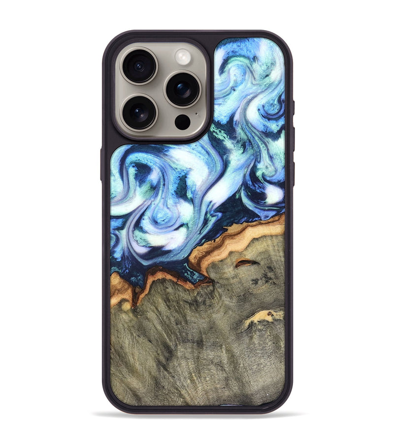 iPhone 15 Pro Max Wood Phone Case - Arely (Blue, 819590)