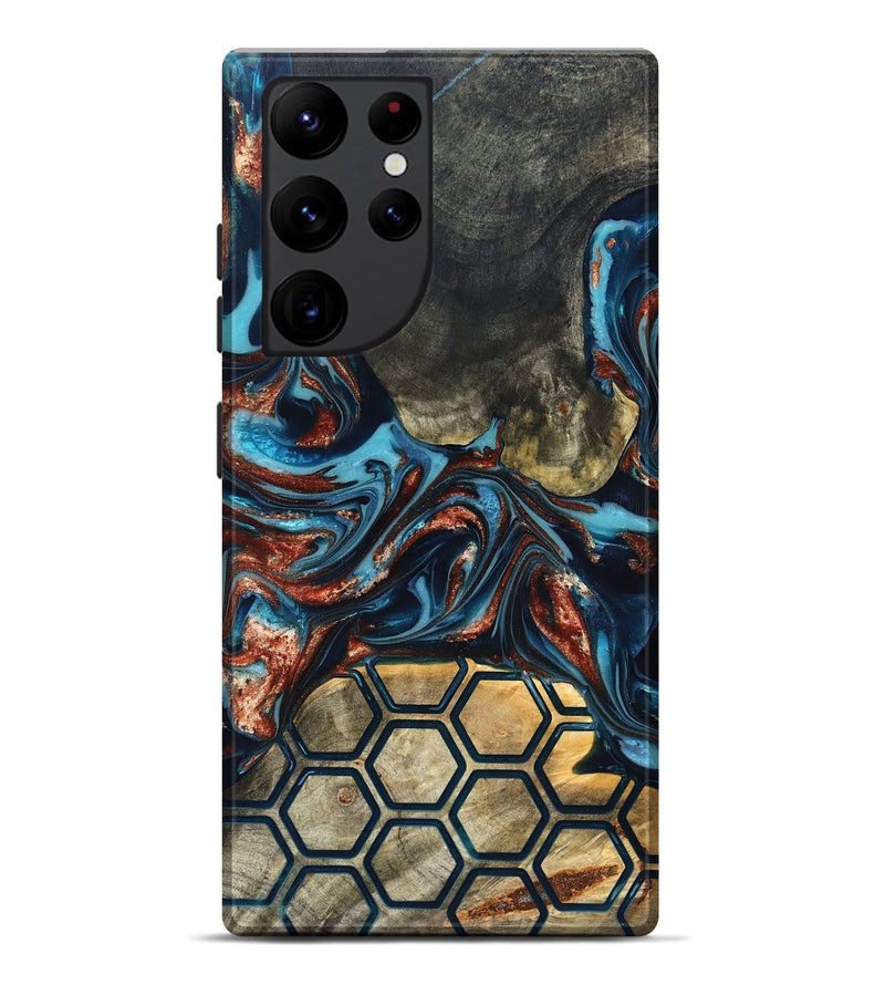 Galaxy S22 Ultra Wood Live Edge Phone Case - Shari (Teal & Gold, 819595)