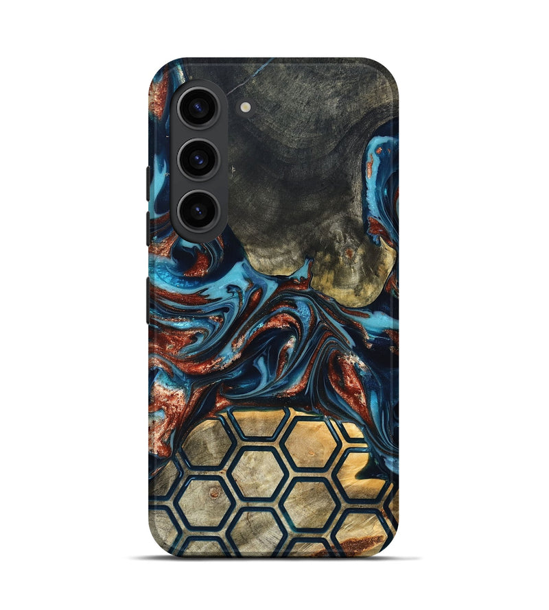Galaxy S23 Wood Live Edge Phone Case - Shari (Teal & Gold, 819595)