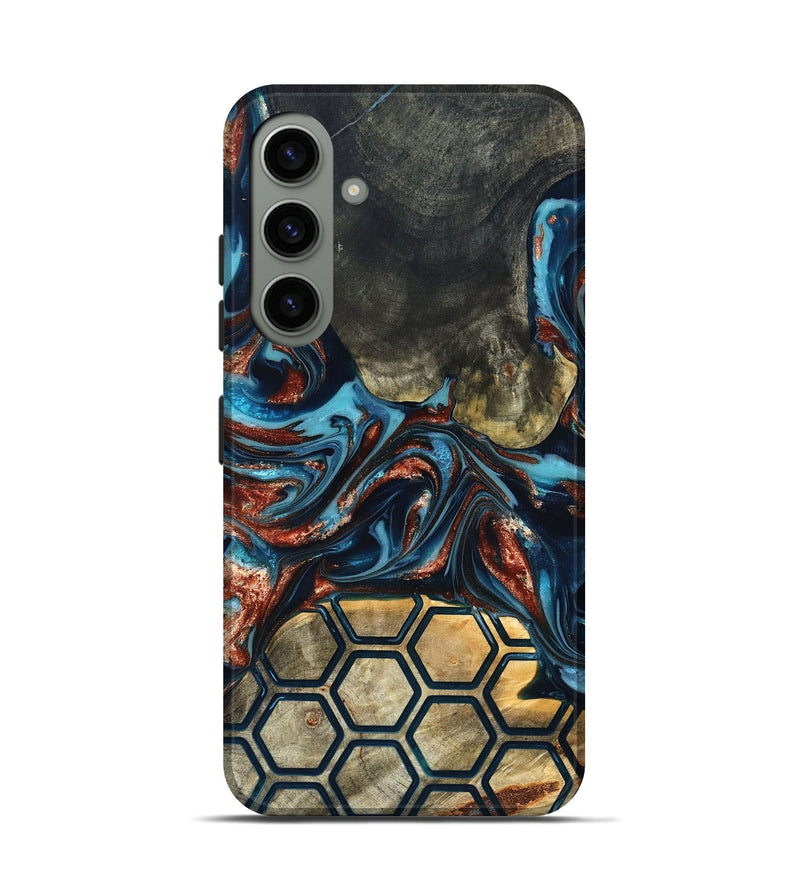 Galaxy S24 Wood Live Edge Phone Case - Shari (Teal & Gold, 819595)