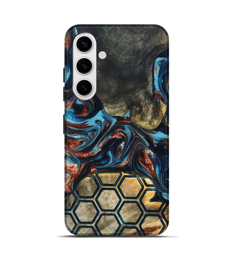 Galaxy S25 Wood Live Edge Phone Case - Shari (Teal & Gold, 819595)