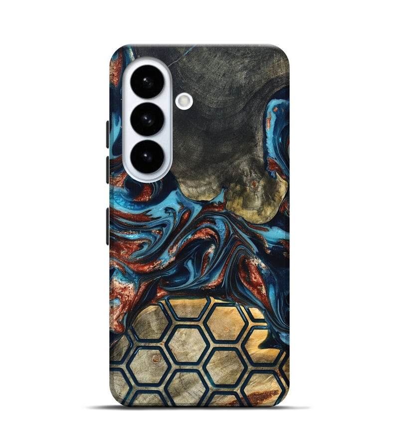 Galaxy S26 Wood Live Edge Phone Case - Shari (Teal & Gold, 819595)