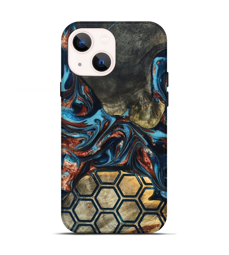 iPhone 13 Wood Live Edge Phone Case - Shari (Teal & Gold, 819595)