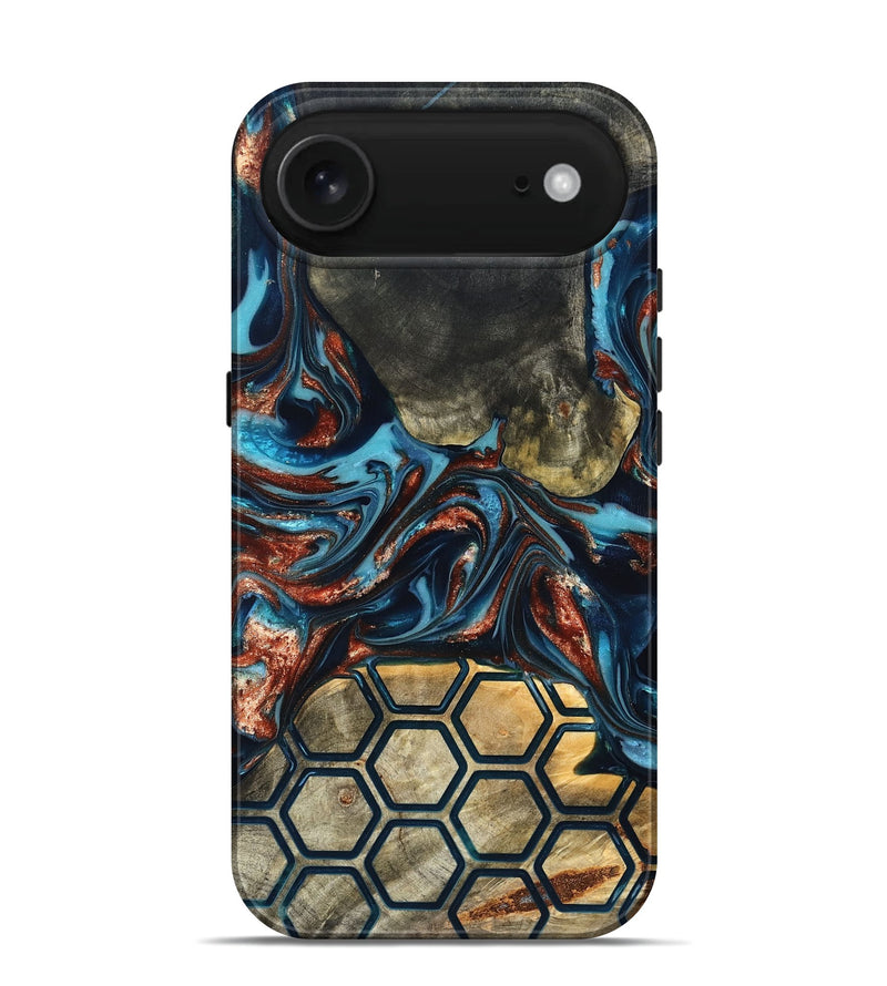 iPhone 17 Air Wood Live Edge Phone Case - Shari (Teal & Gold, 819595)