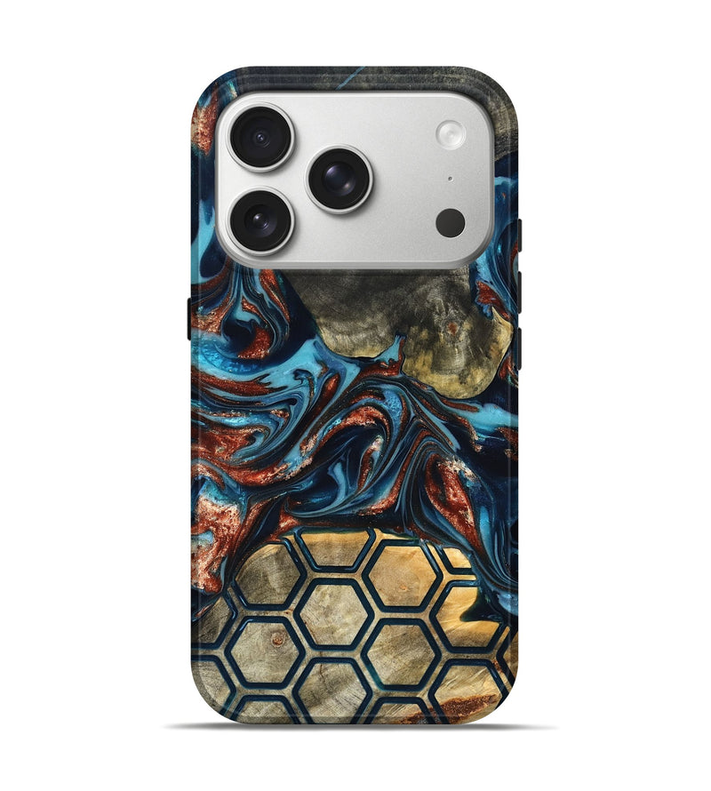 iPhone 17 Pro Wood Live Edge Phone Case - Shari (Teal & Gold, 819595)