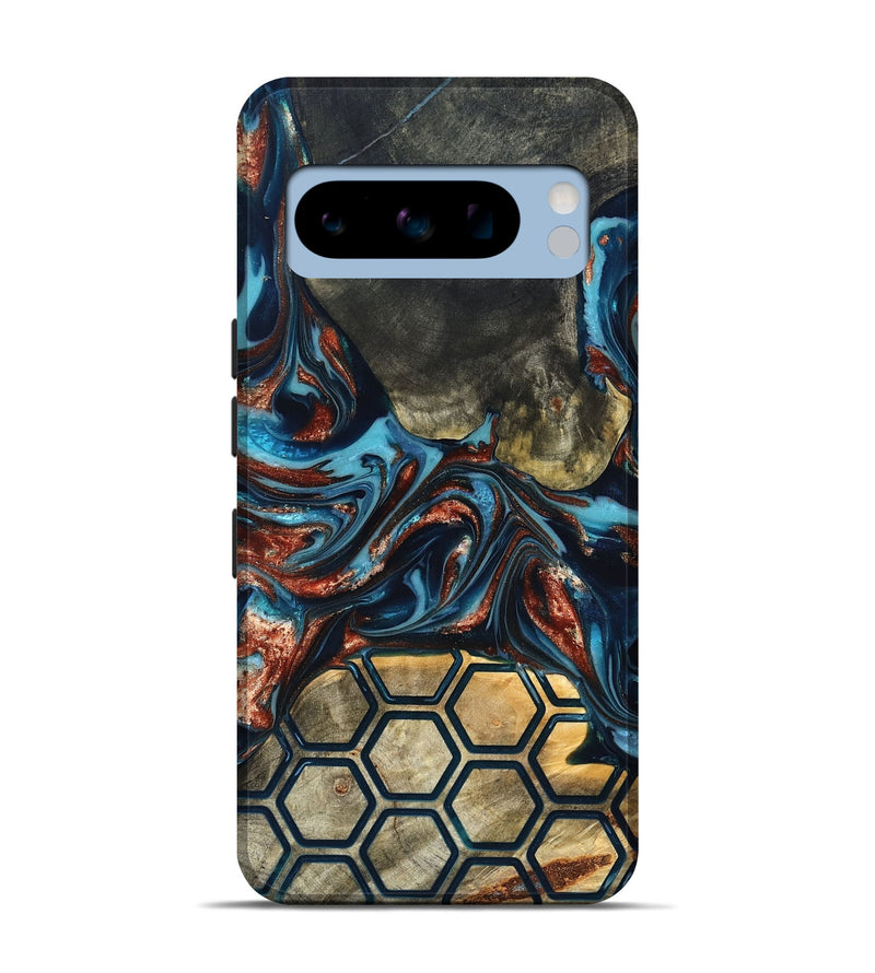 Pixel 8 Pro Wood Live Edge Phone Case - Shari (Teal & Gold, 819595)