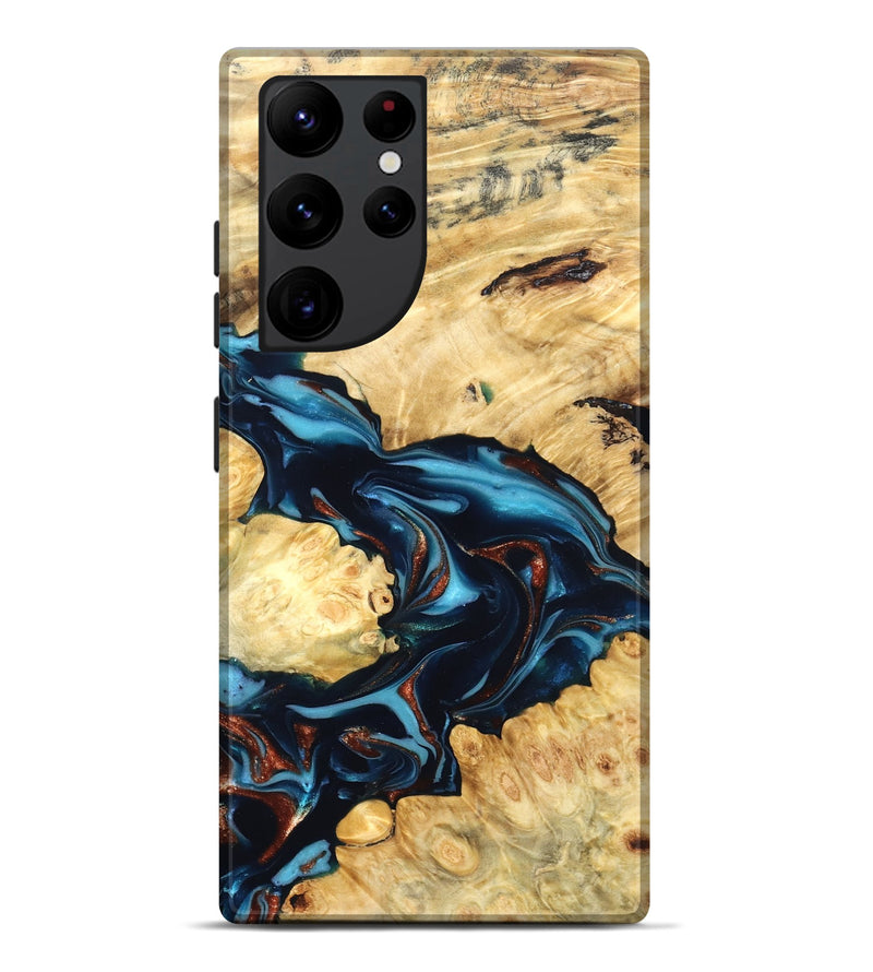 Galaxy S22 Ultra Wood Live Edge Phone Case - West (Teal & Gold, 819601)