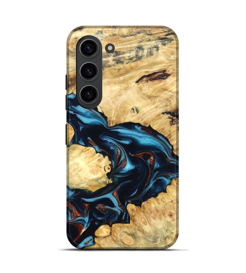 Galaxy S23 Wood Live Edge Phone Case - West (Teal & Gold, 819601)