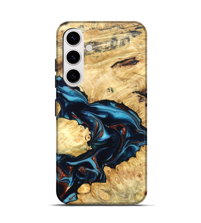 Galaxy S25 Wood Live Edge Phone Case - West (Teal & Gold, 819601)