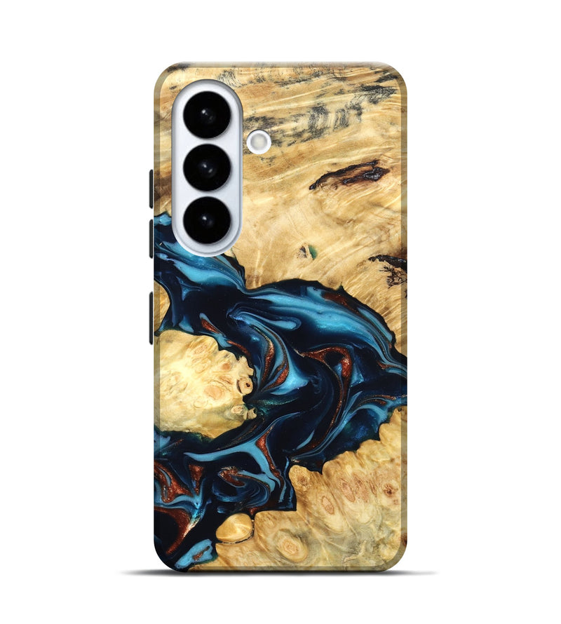 Galaxy S26 Wood Live Edge Phone Case - West (Teal & Gold, 819601)