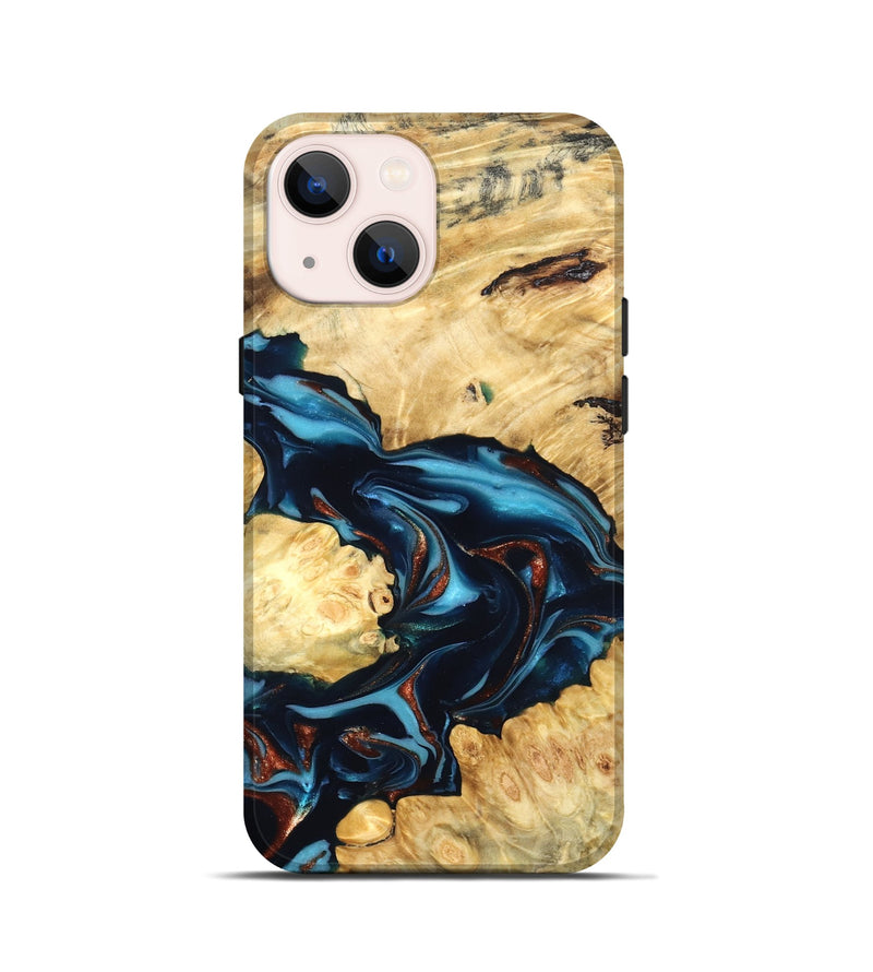iPhone 13 mini Wood Live Edge Phone Case - West (Teal & Gold, 819601)