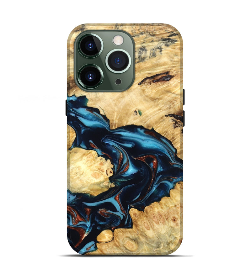 iPhone 13 Pro Wood Live Edge Phone Case - West (Teal & Gold, 819601)