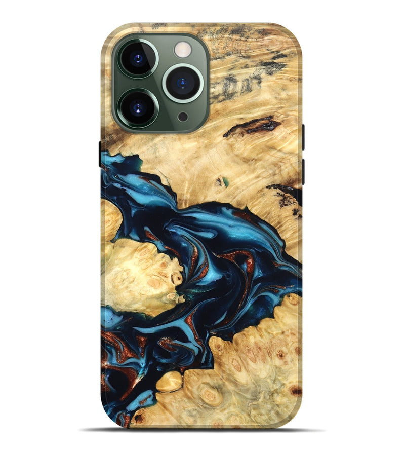 iPhone 13 Pro Max Wood Live Edge Phone Case - West (Teal & Gold, 819601)