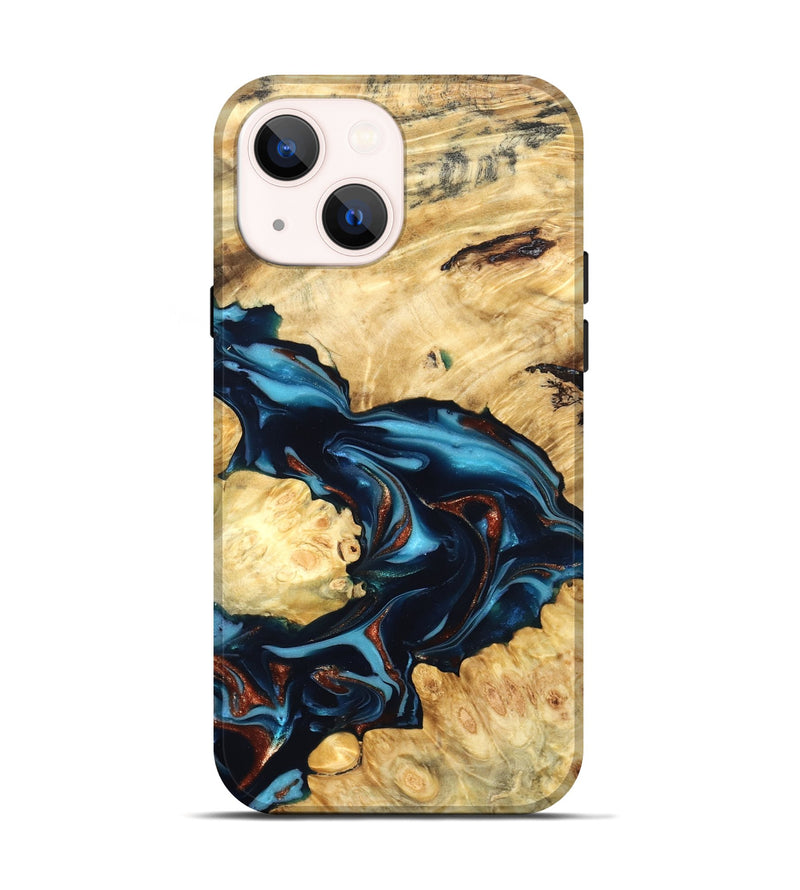 iPhone 14 Wood Live Edge Phone Case - West (Teal & Gold, 819601)