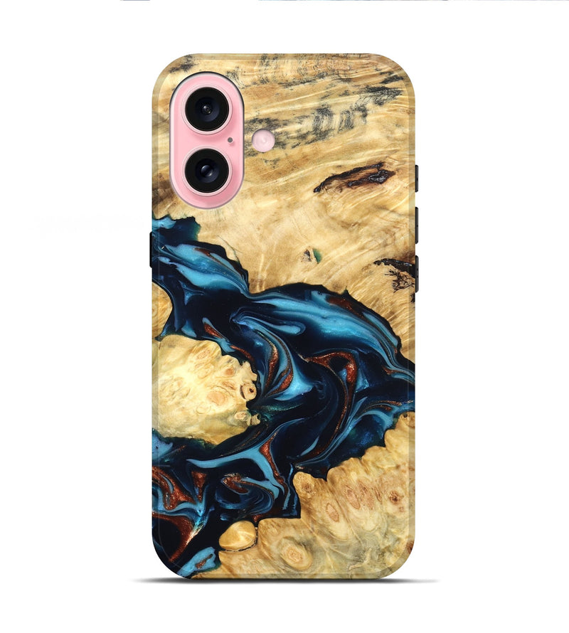 iPhone 16 Wood Live Edge Phone Case - West (Teal & Gold, 819601)