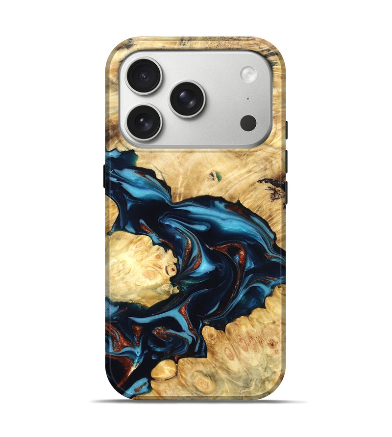 iPhone 17 Pro Wood Live Edge Phone Case - West (Teal & Gold, 819601)