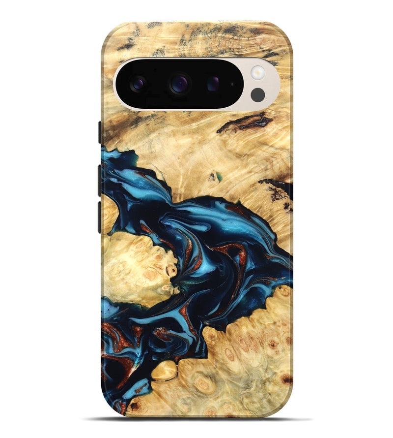 Pixel 10 Pro XL Wood Live Edge Phone Case - West (Teal & Gold, 819601)