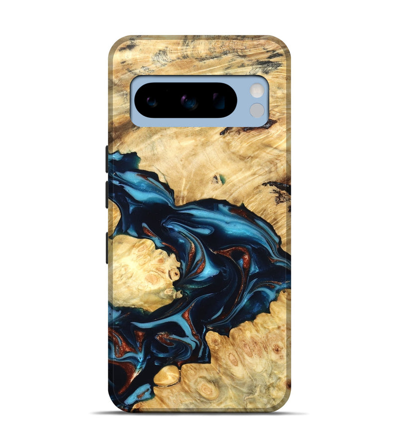 Pixel 8 Pro Wood Live Edge Phone Case - West (Teal & Gold, 819601)