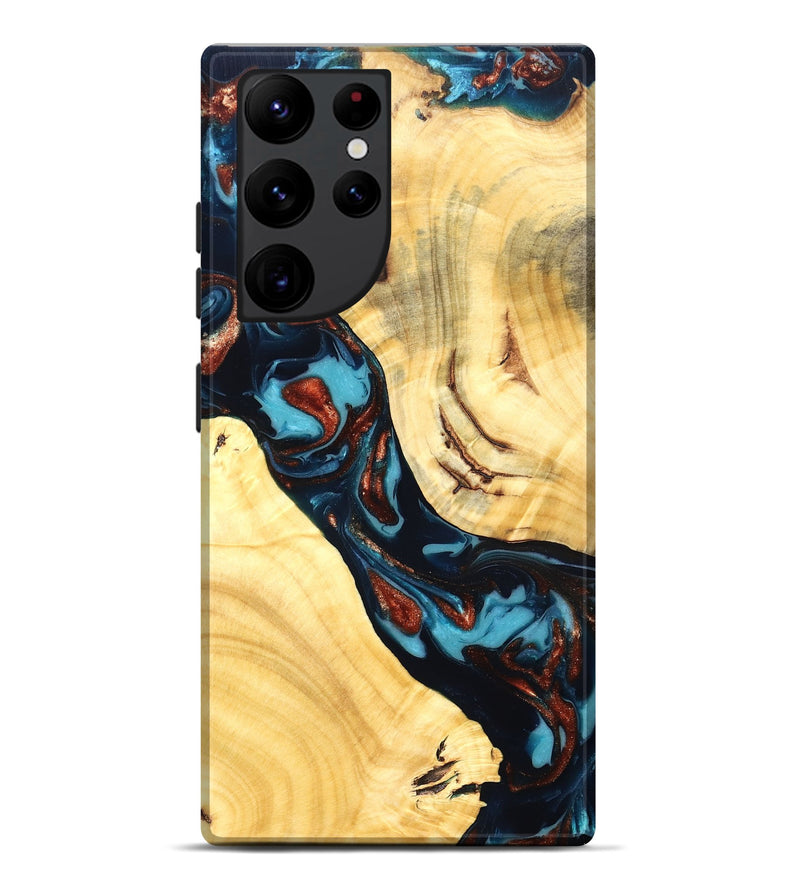Galaxy S22 Ultra Wood Live Edge Phone Case - Abdiel (Teal & Gold, 819602)