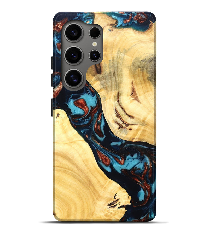 Galaxy S25 Ultra Wood Live Edge Phone Case - Abdiel (Teal & Gold, 819602)