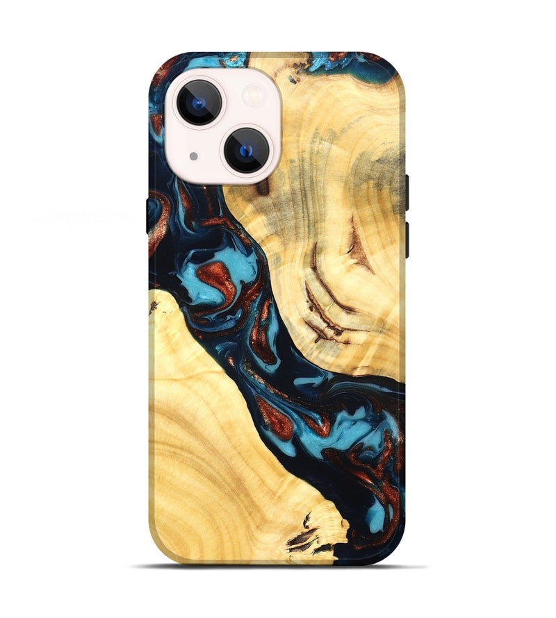 iPhone 13 Wood Live Edge Phone Case - Abdiel (Teal & Gold, 819602)