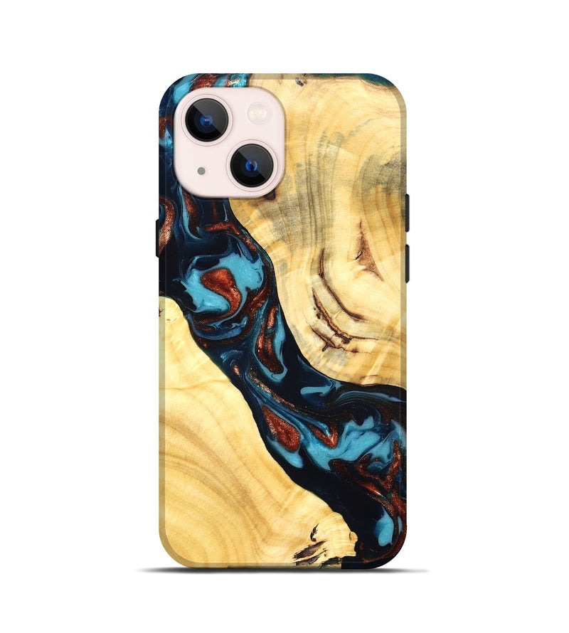 iPhone 13 mini Wood Live Edge Phone Case - Abdiel (Teal & Gold, 819602)