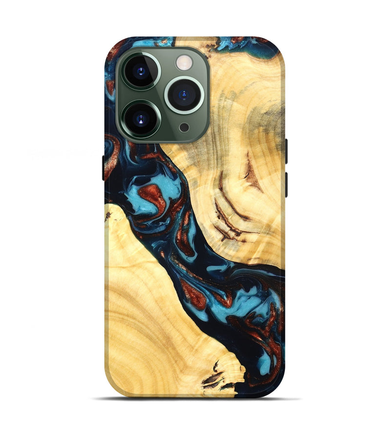 iPhone 13 Pro Wood Live Edge Phone Case - Abdiel (Teal & Gold, 819602)