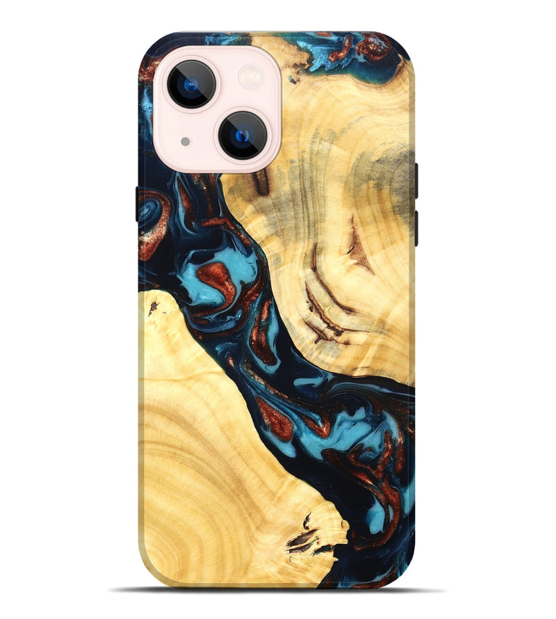 iPhone 14 Plus Wood Live Edge Phone Case - Abdiel (Teal & Gold, 819602)
