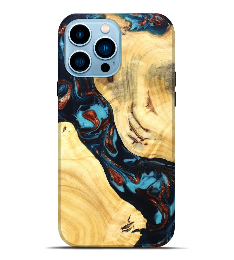 iPhone 14 Pro Max Wood Live Edge Phone Case - Abdiel (Teal & Gold, 819602)