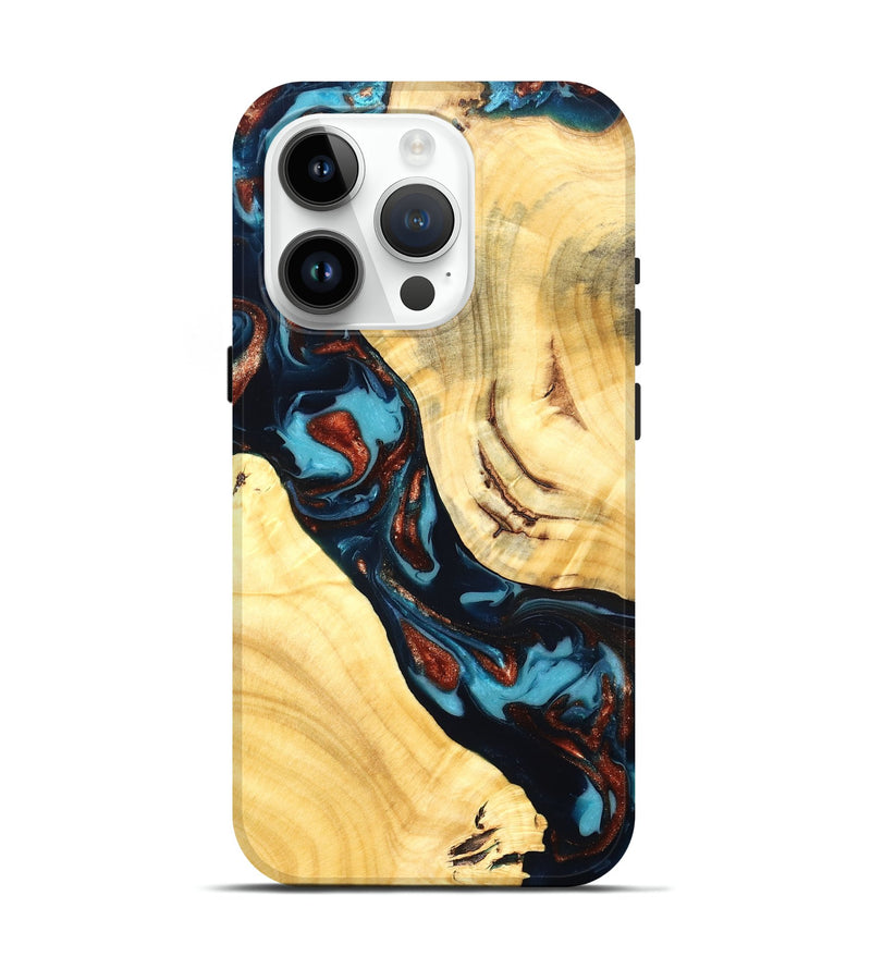 iPhone 15 Pro Wood Live Edge Phone Case - Abdiel (Teal & Gold, 819602)
