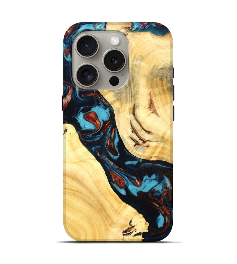 iPhone 16 Pro Wood Live Edge Phone Case - Abdiel (Teal & Gold, 819602)