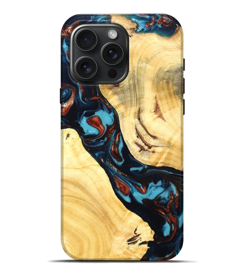iPhone 16 Pro Max Wood Live Edge Phone Case - Abdiel (Teal & Gold, 819602)