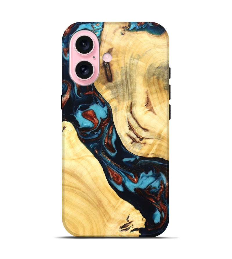 iPhone 17 Wood Live Edge Phone Case - Abdiel (Teal & Gold, 819602)
