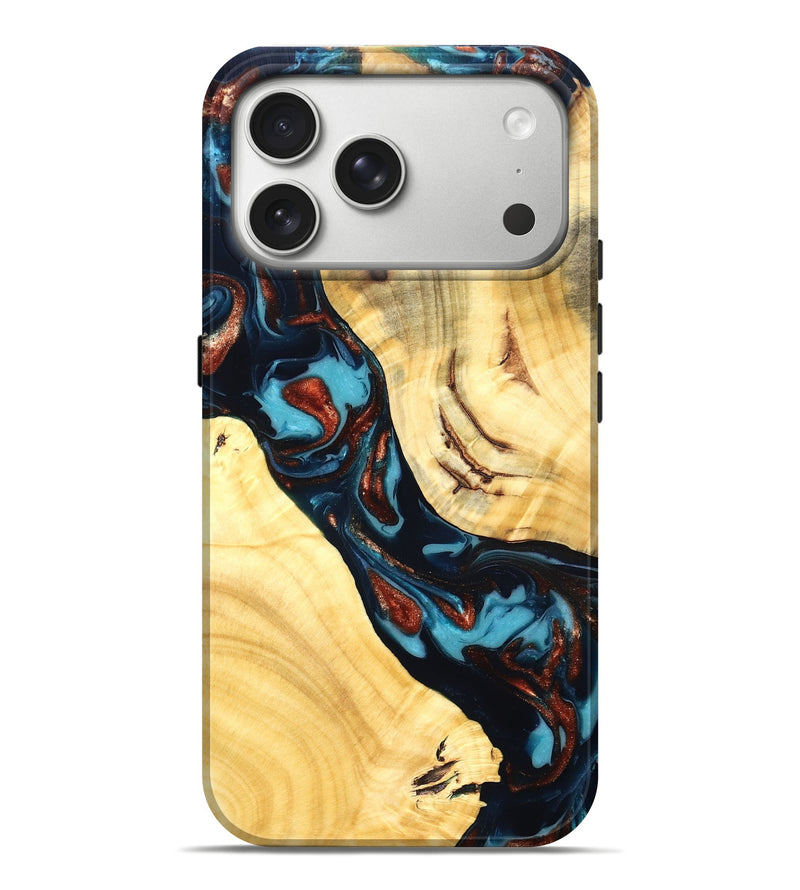 iPhone 17 Pro Max Wood Live Edge Phone Case - Abdiel (Teal & Gold, 819602)