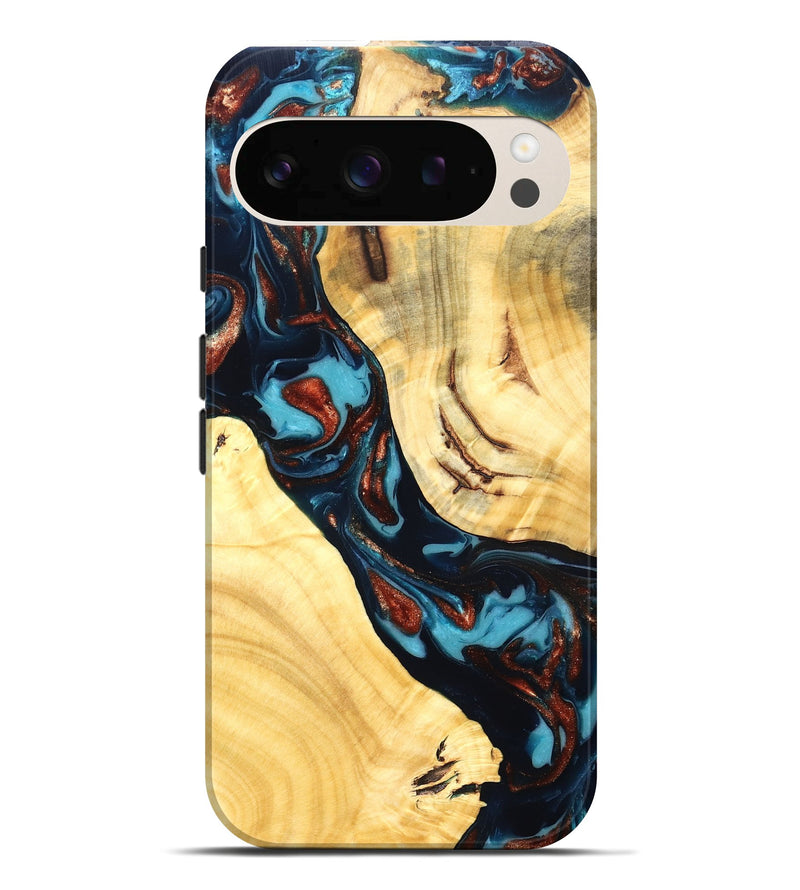 Pixel 10 Pro XL Wood Live Edge Phone Case - Abdiel (Teal & Gold, 819602)