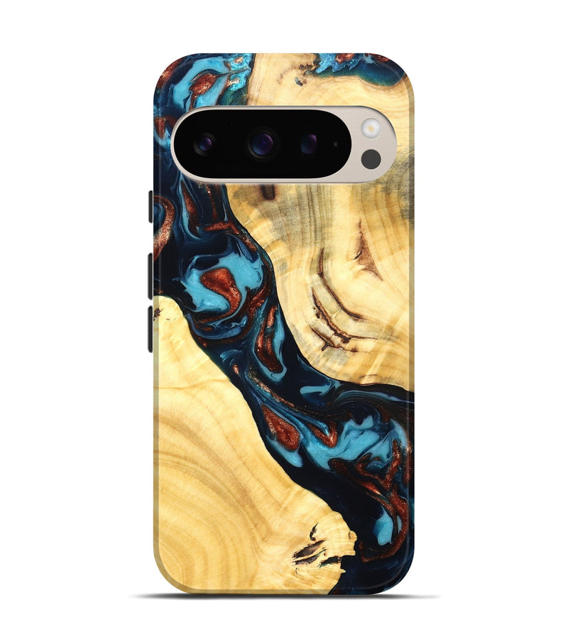 Pixel 9 Wood Live Edge Phone Case - Abdiel (Teal & Gold, 819602)