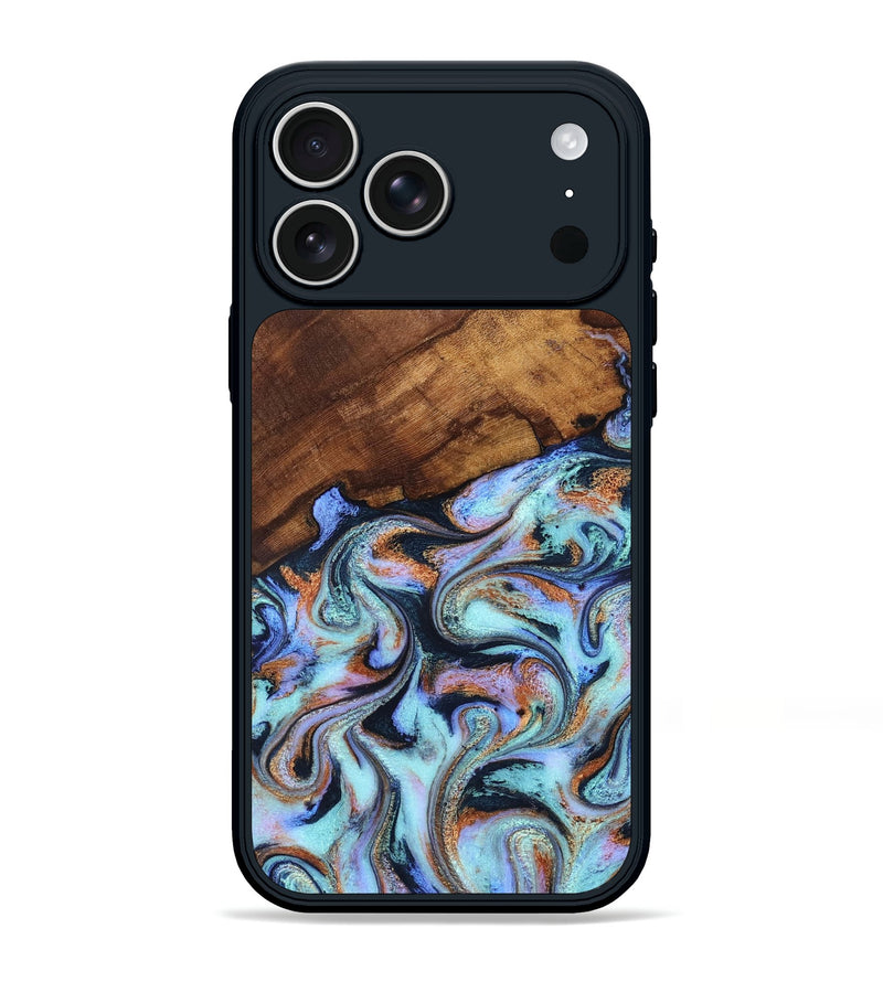 iPhone 17 Pro Max Wood Phone Case - Jakayla (Teal & Gold, 819614)