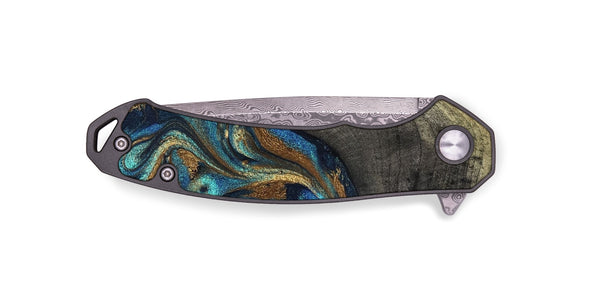 EDC Wood Pocket Knife - Evalyn (Teal & Gold, 819616)