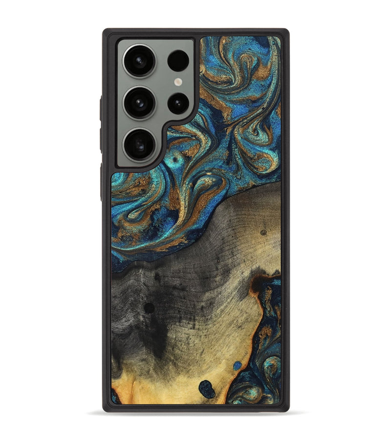 Galaxy S23 Ultra Wood Phone Case - Evalyn (Teal & Gold, 819616)
