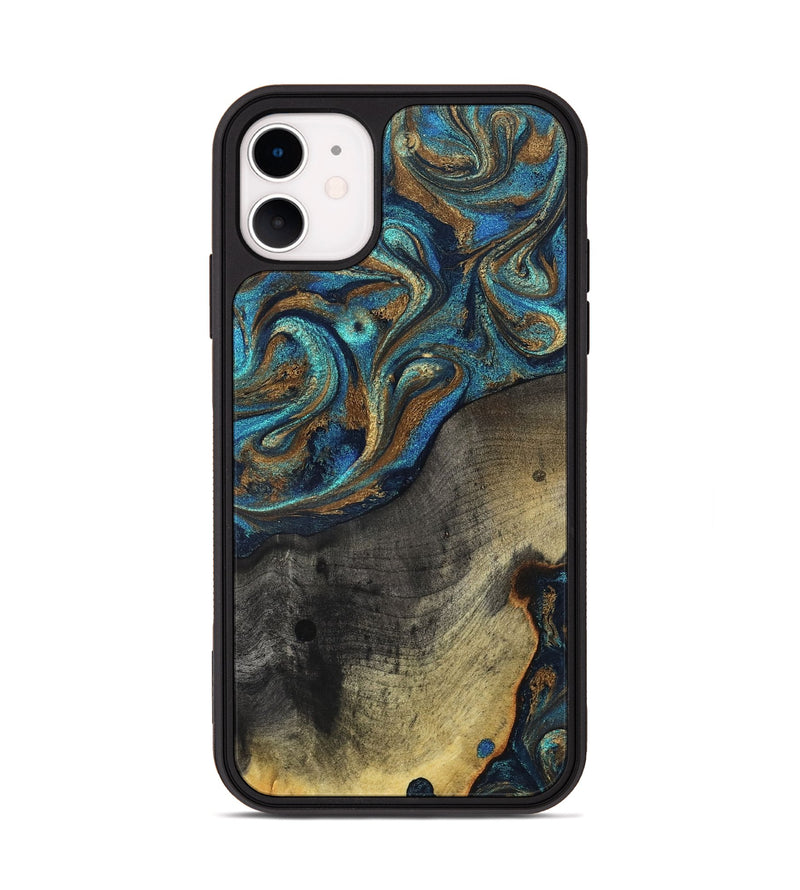 iPhone 11 Wood Phone Case - Evalyn (Teal & Gold, 819616)