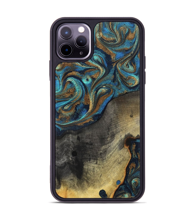 iPhone 11 Pro Max Wood Phone Case - Evalyn (Teal & Gold, 819616)