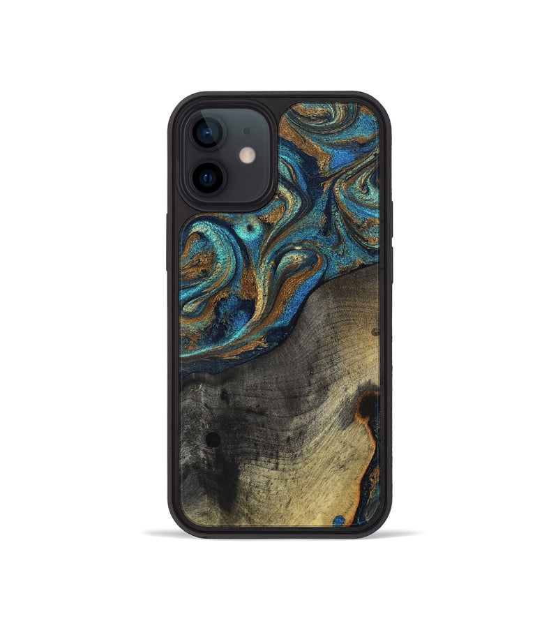 iPhone 12 mini Wood Phone Case - Evalyn (Teal & Gold, 819616)