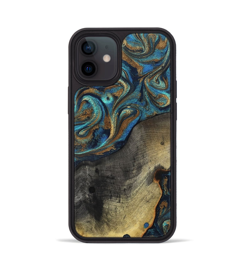 iPhone 12 Wood Phone Case - Evalyn (Teal & Gold, 819616)