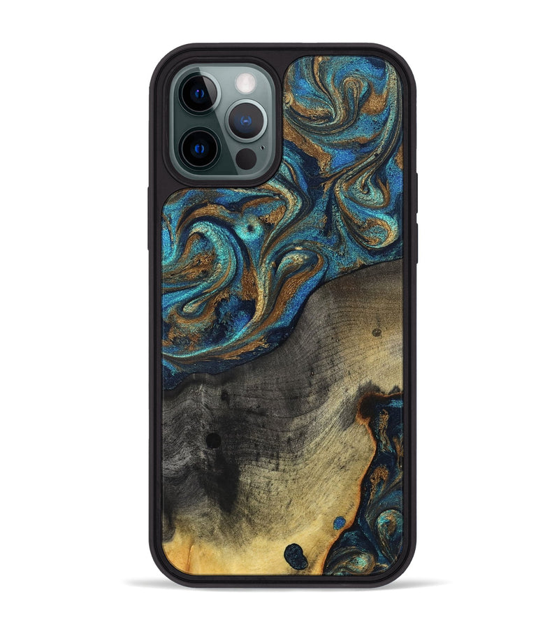 iPhone 12 Pro Max Wood Phone Case - Evalyn (Teal & Gold, 819616)
