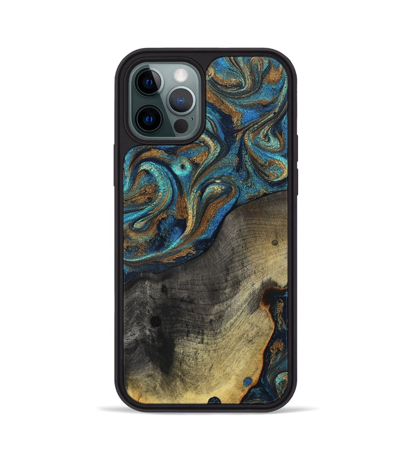 iPhone 12 Pro Wood Phone Case - Evalyn (Teal & Gold, 819616)